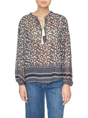 Part Two Navy Blue Floral Long Sleeve Blouse